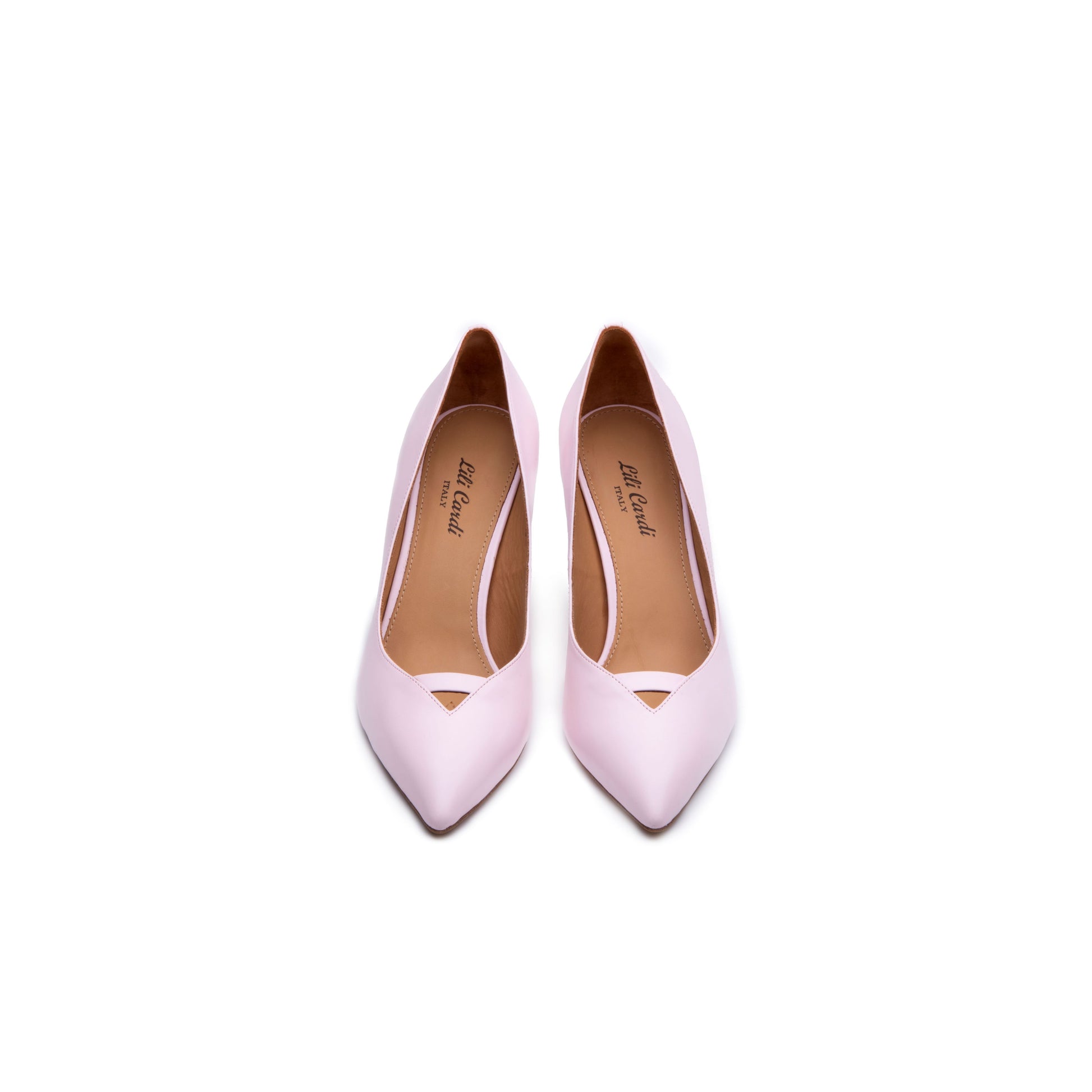Fifi 3" Calf Leather Pointed-Toe Pumps Pair in Blush Pink from Top
