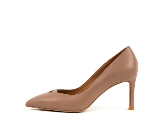 Fifi 3" Calf Leather Pointed-Toe Pumps in Mocha Beige