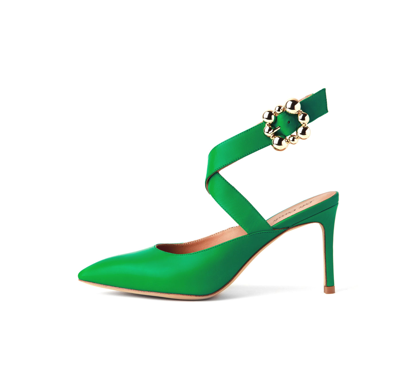 Milano 3" Calf Leather Slingback Gold-Tone Buckle Pumps in Grass Green