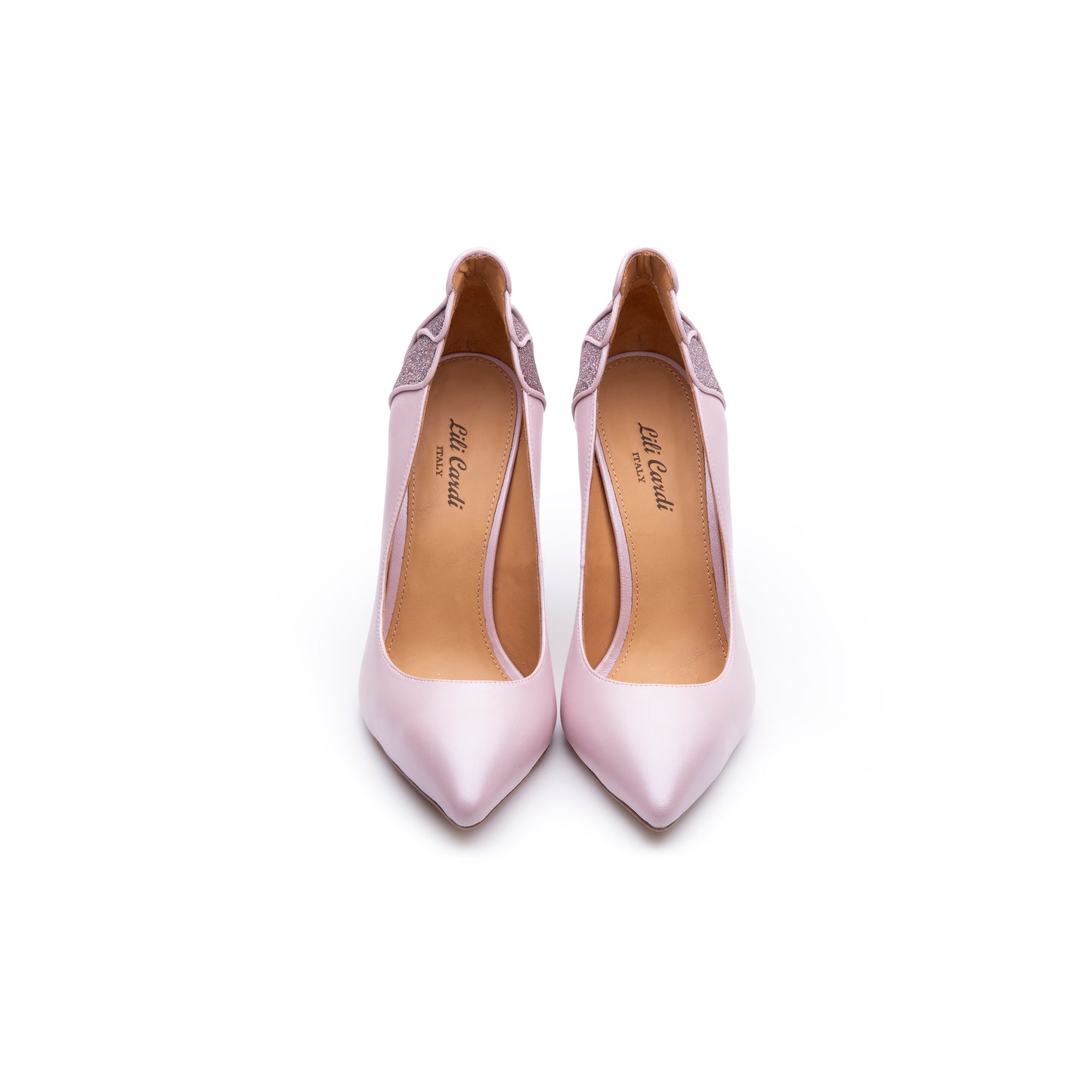 Diva 4.5" Metallic Sheepskin & Glett Leather Pointed-Toe Pumps Pair in Amaranth Pink from Top
