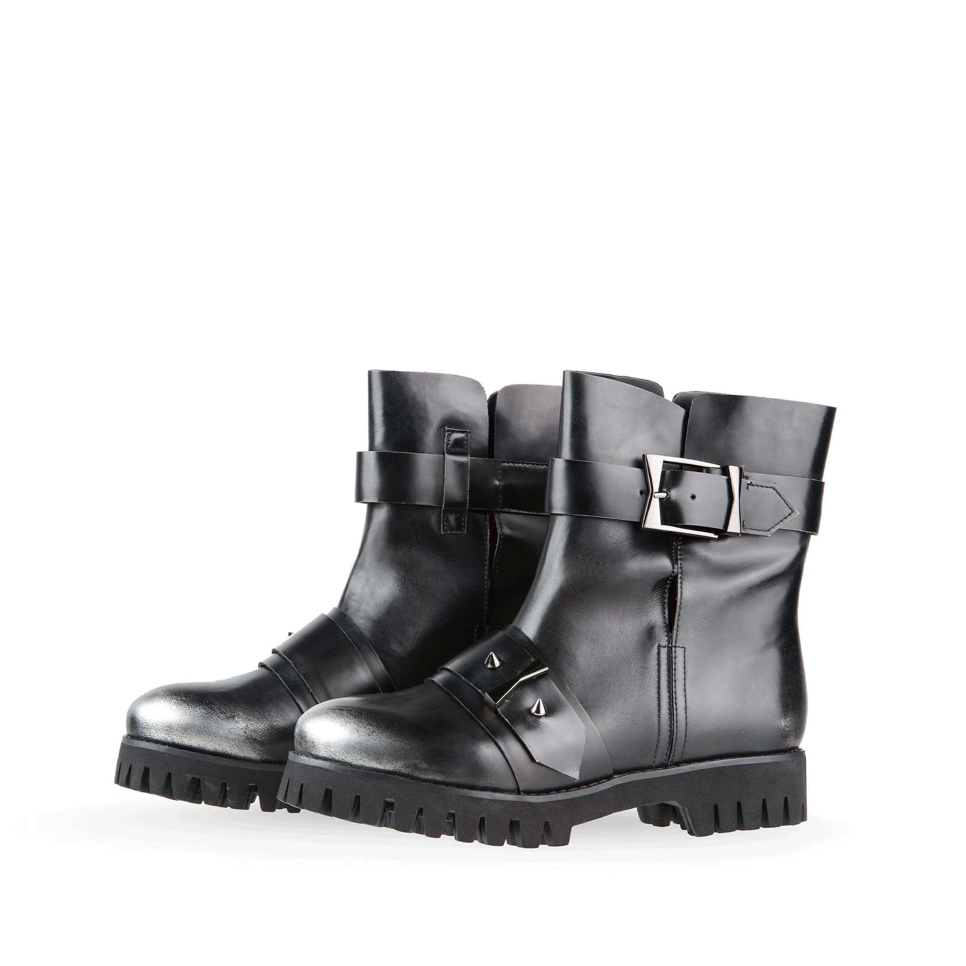 Army 50 mm Grain Leather Military Booties - Pair in Black & Silver