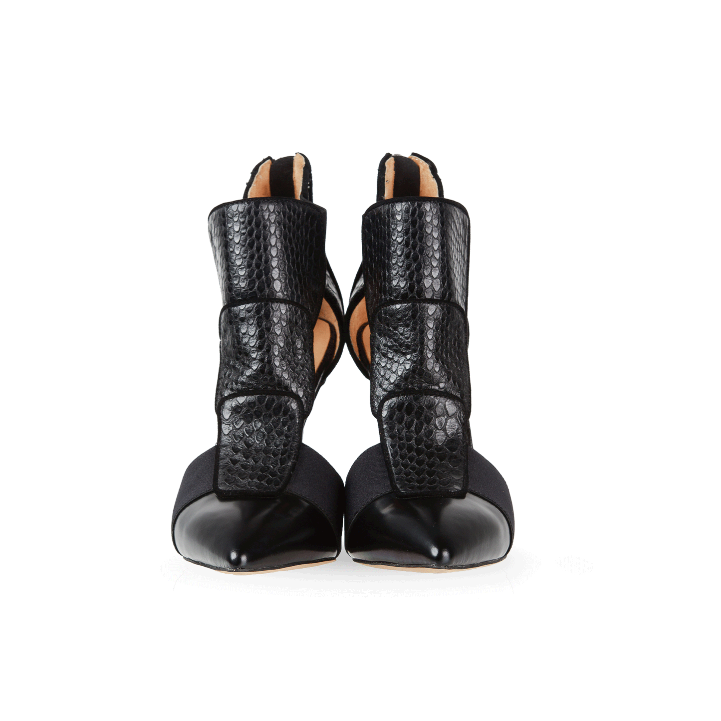 Batignolles 112 mm Grain & Snake Embossed Leather Booties - Pair in Black from Front