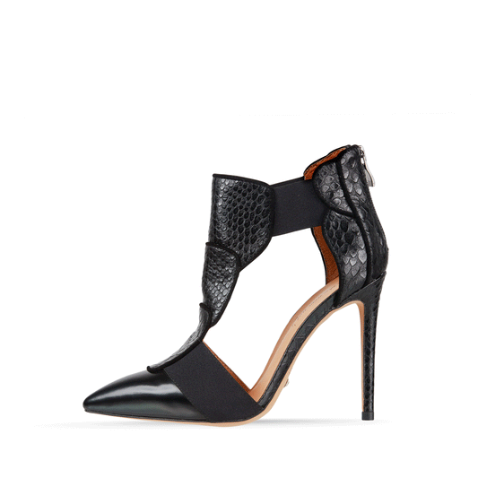 Batignolles 112 mm Grain & Snake Embossed Leather Booties - Black