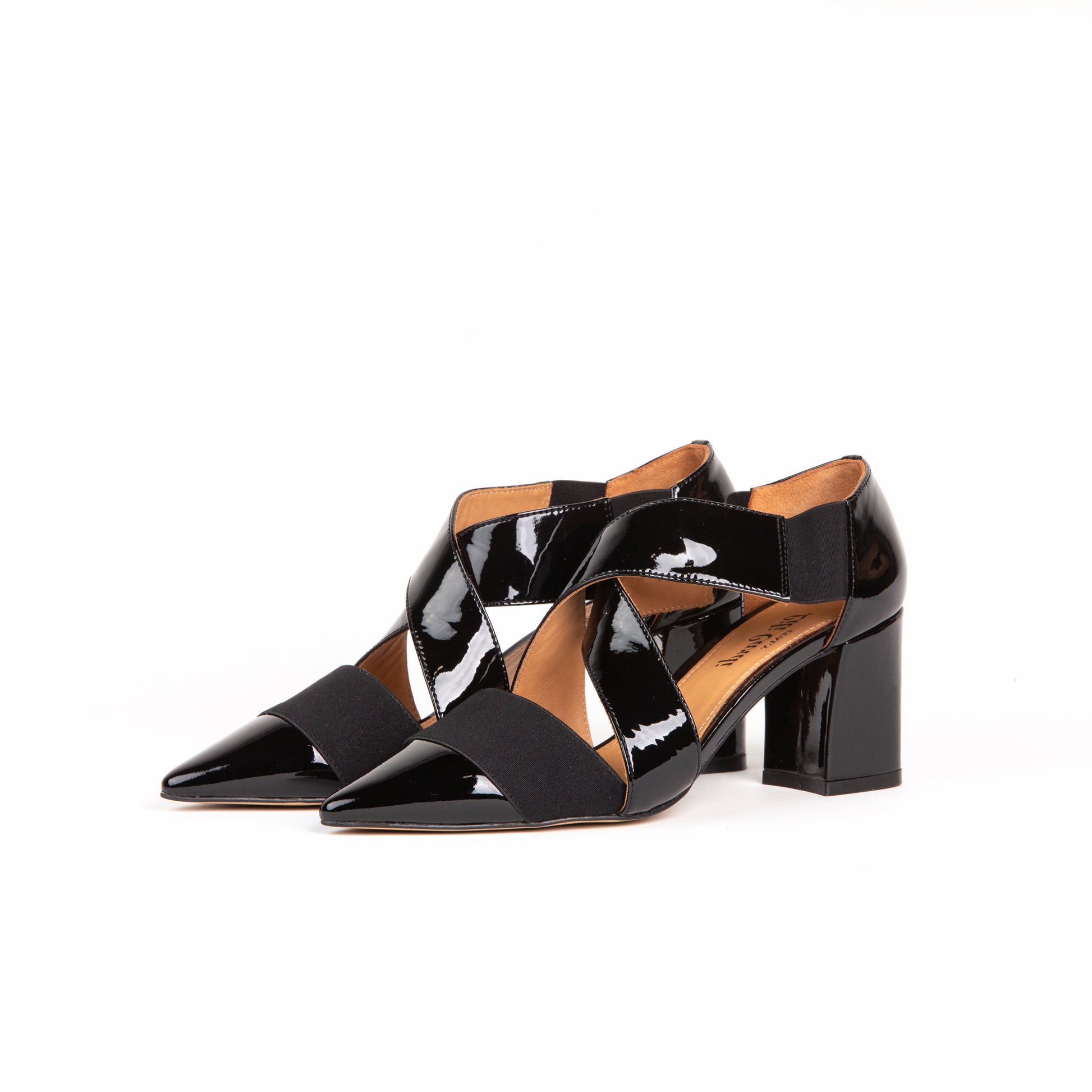 Jersey 64 mm Patent Leather Strap X-Open Pumps - Pair in Black