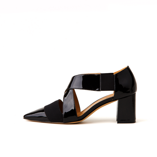 Jersey 64 mm Patent Leather Strap X-Open Pumps - Black