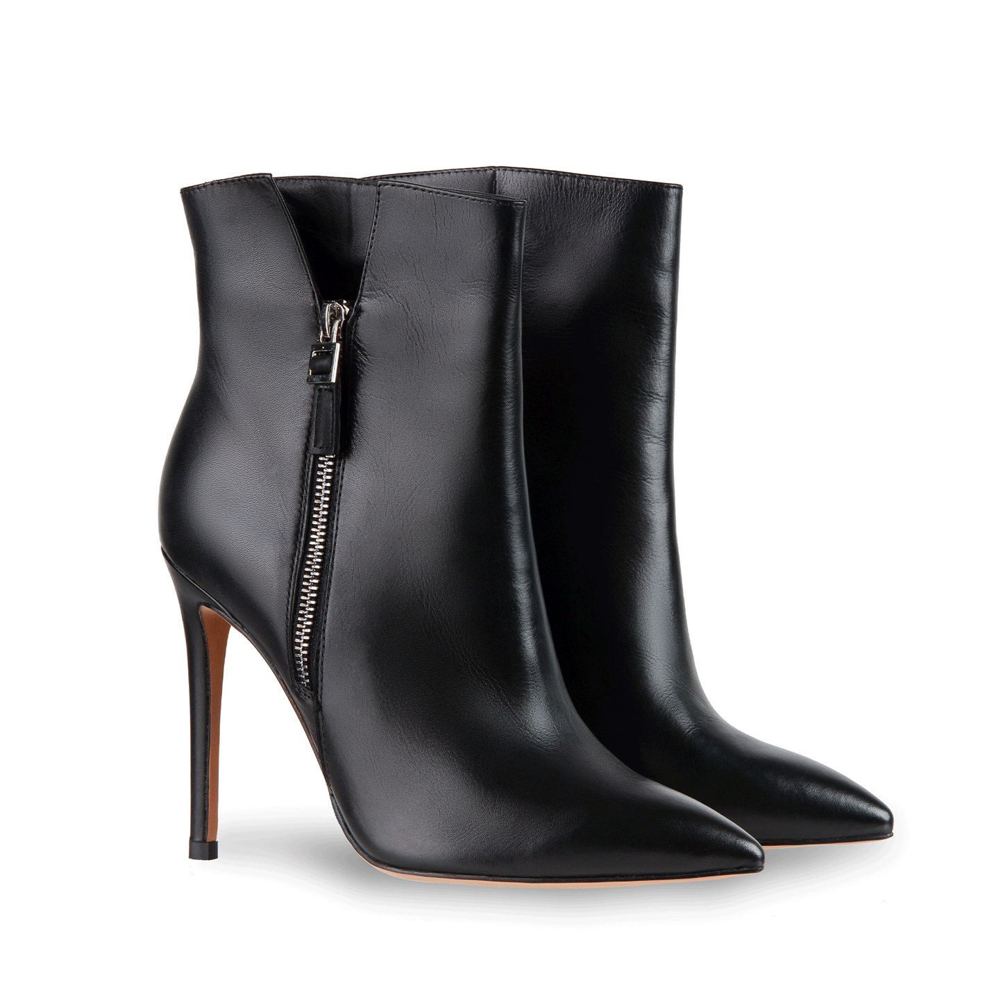 Viole 112 mm Calfskin Leather Outside-Cut Metallic Zip Booties - Pair in Black