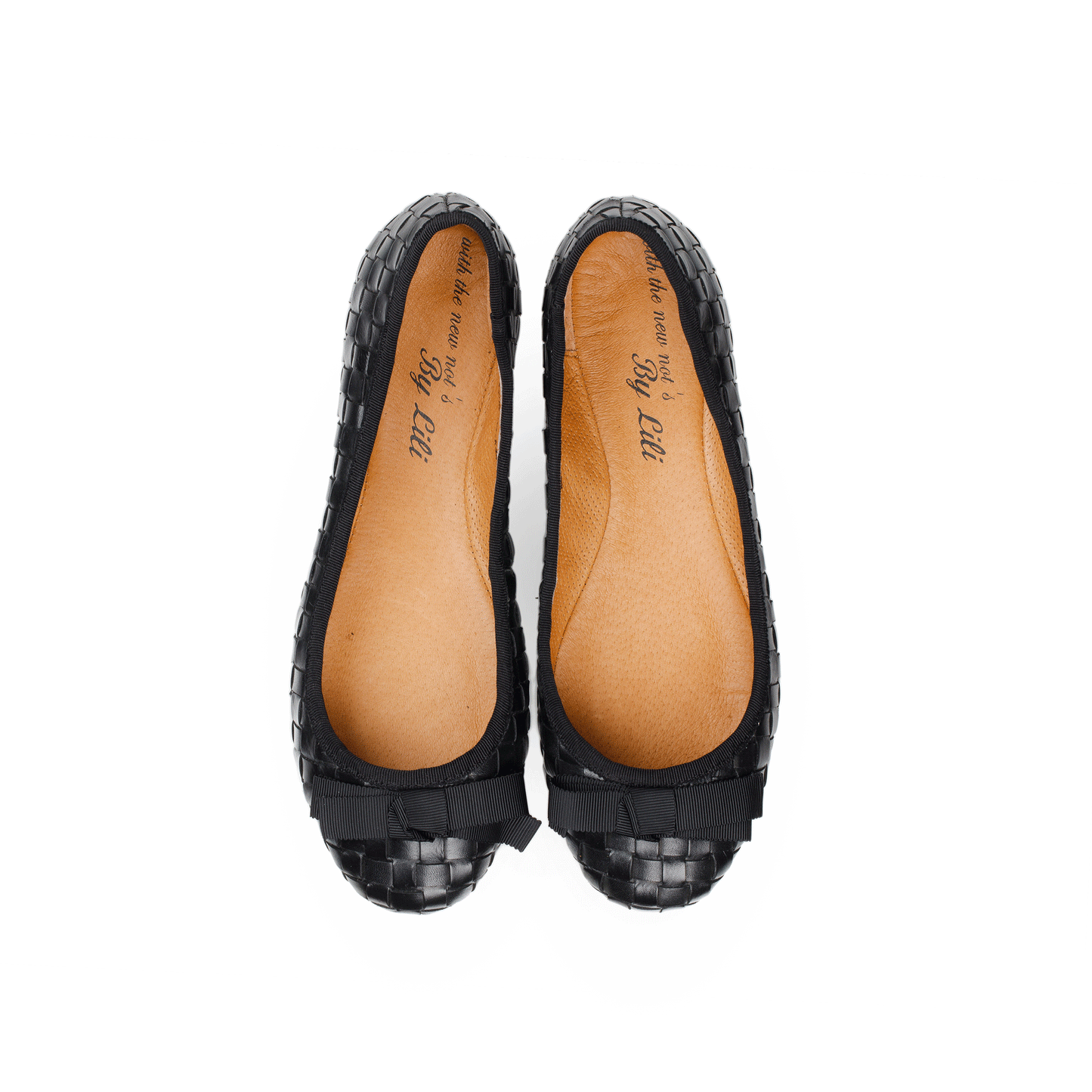 Woven Leather Ballet Flats with Bow 15 mm Pair Top - Black