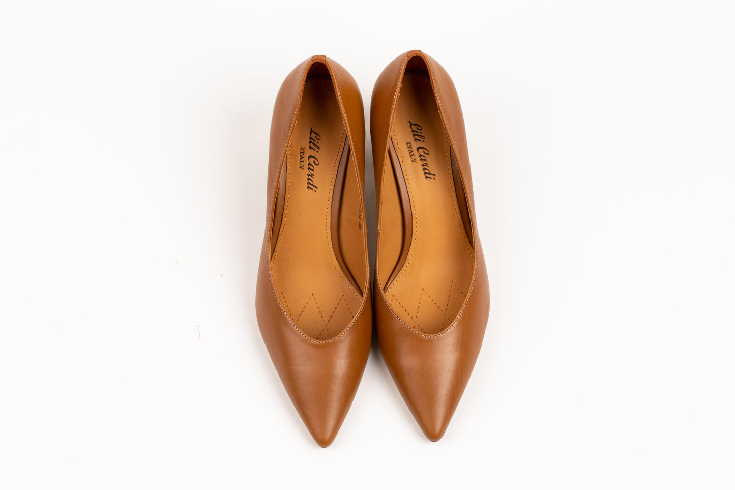 Toscana 77 mm Calfskin Leather Pointed Toe Classic Pumps - Pair in Brown from Top