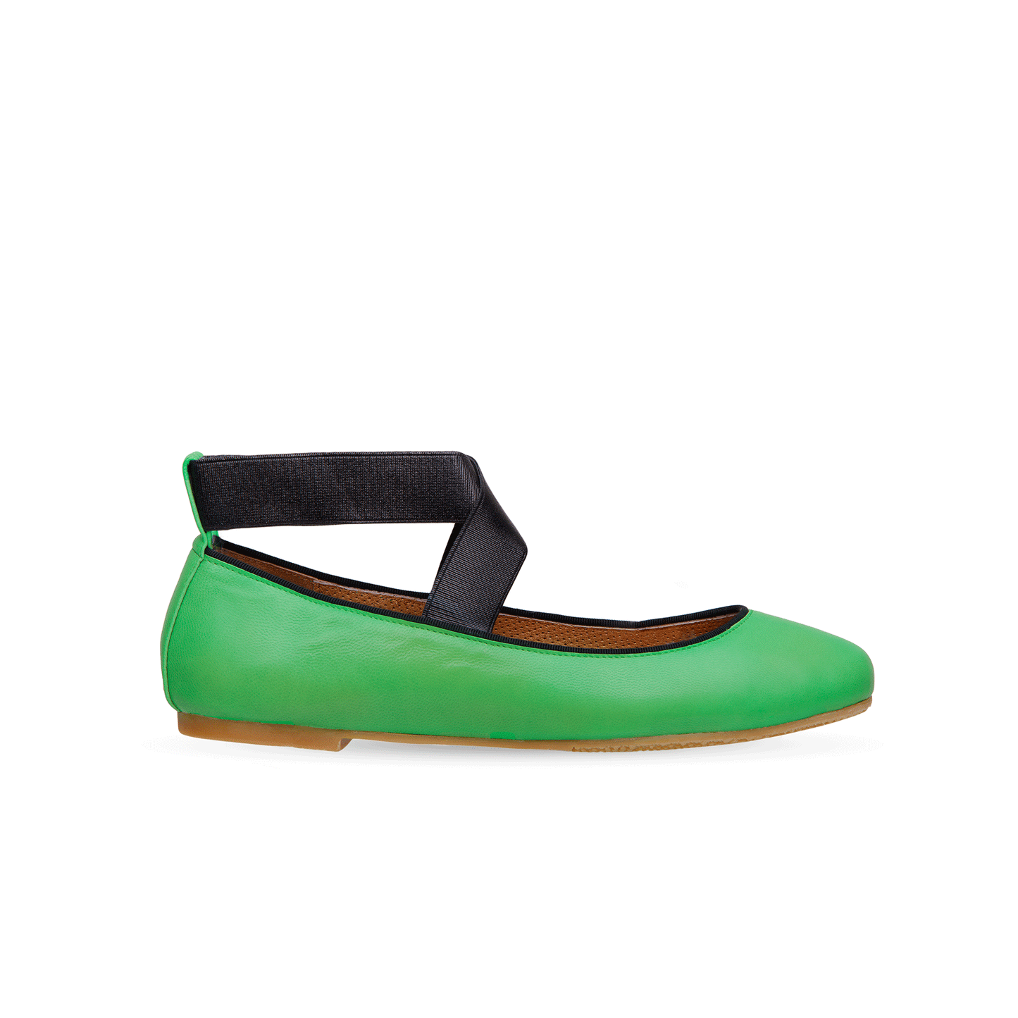 Pointe 15 mm Ballerina Flats Soft Nappa Leather Elastic Strap - Green