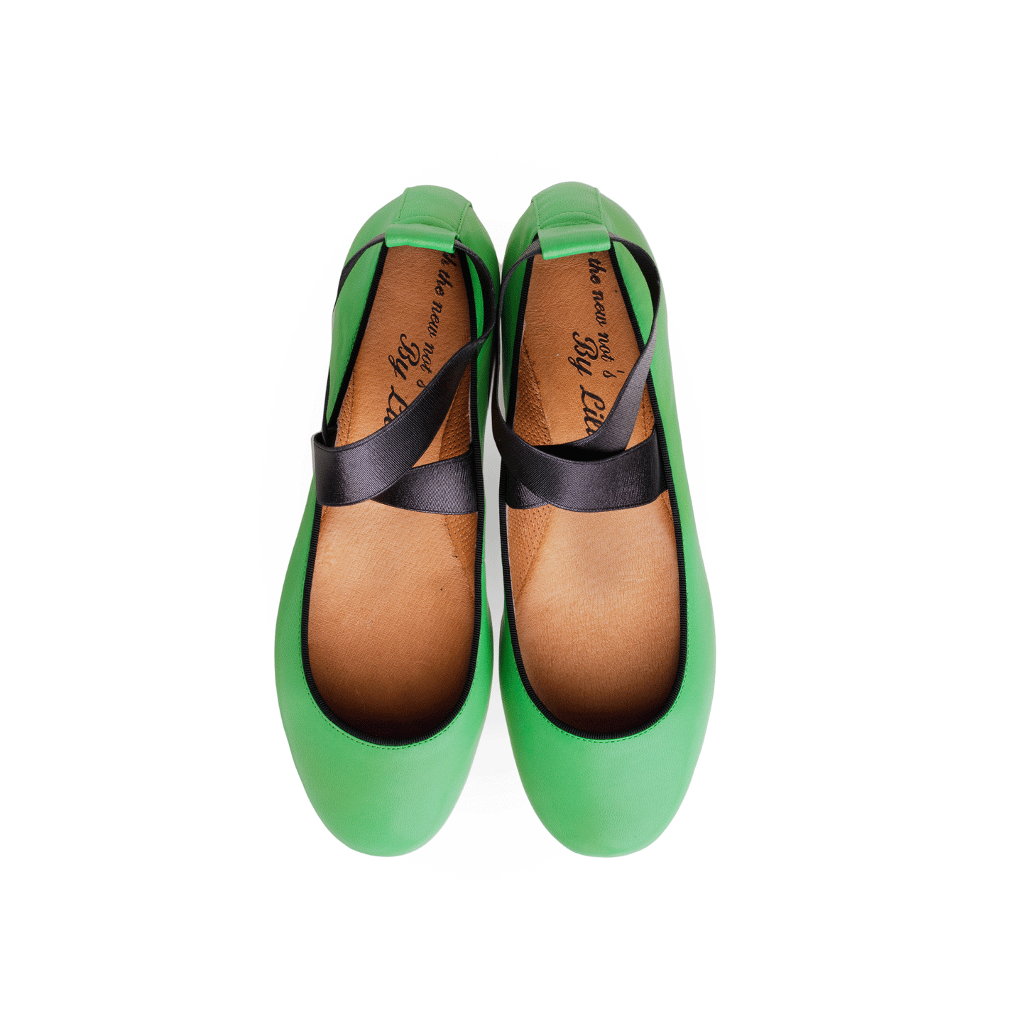 Pointe 15 mm Ballerina Flats Soft Nappa Leather Elastic Strap Pair Top - Green