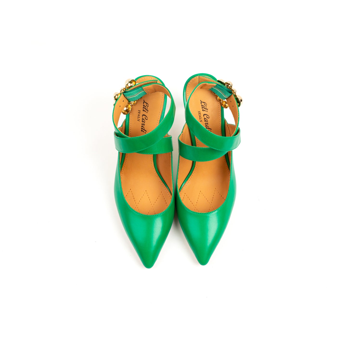 Milano 3" Calf Leather Slingback Gold-Tone Buckle Pumps Pair in Grass Green from Top