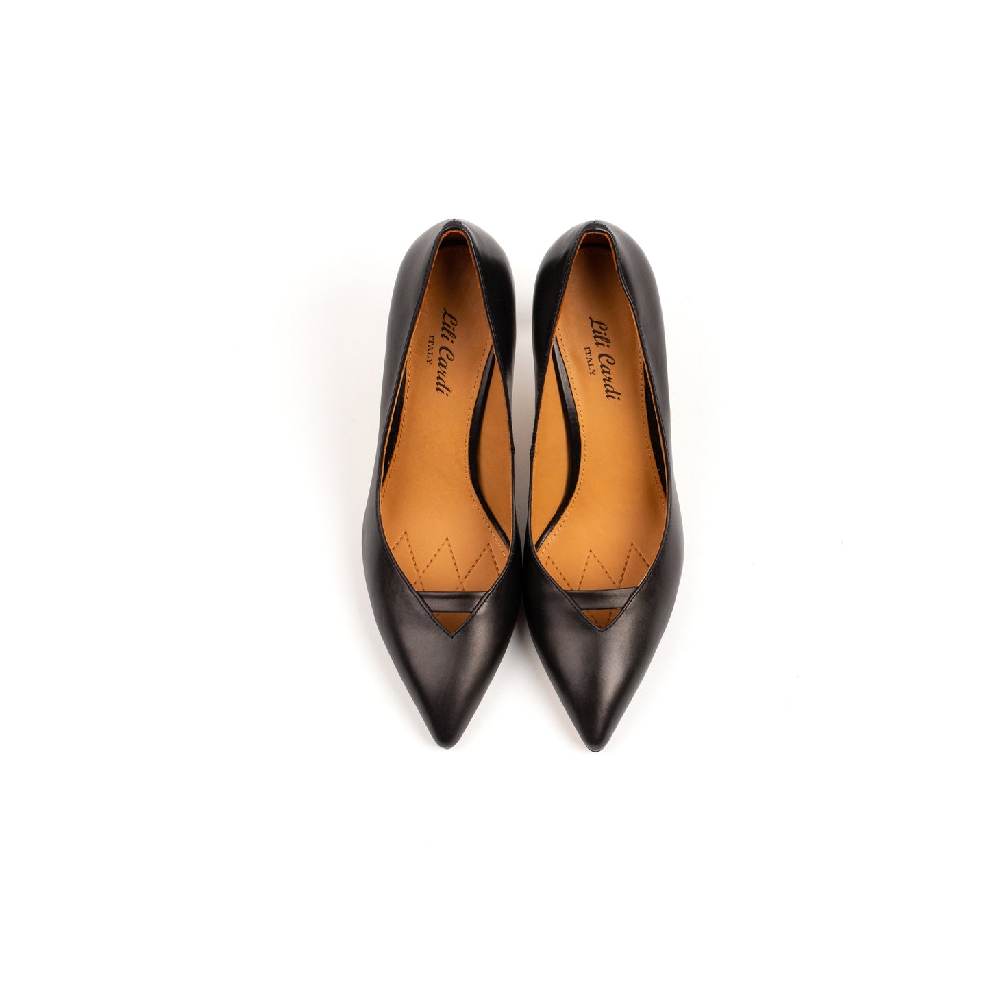 Fifi 3" Calf Leather Pointed-Toe Pumps Pair in Nickel Black-Gold from Top