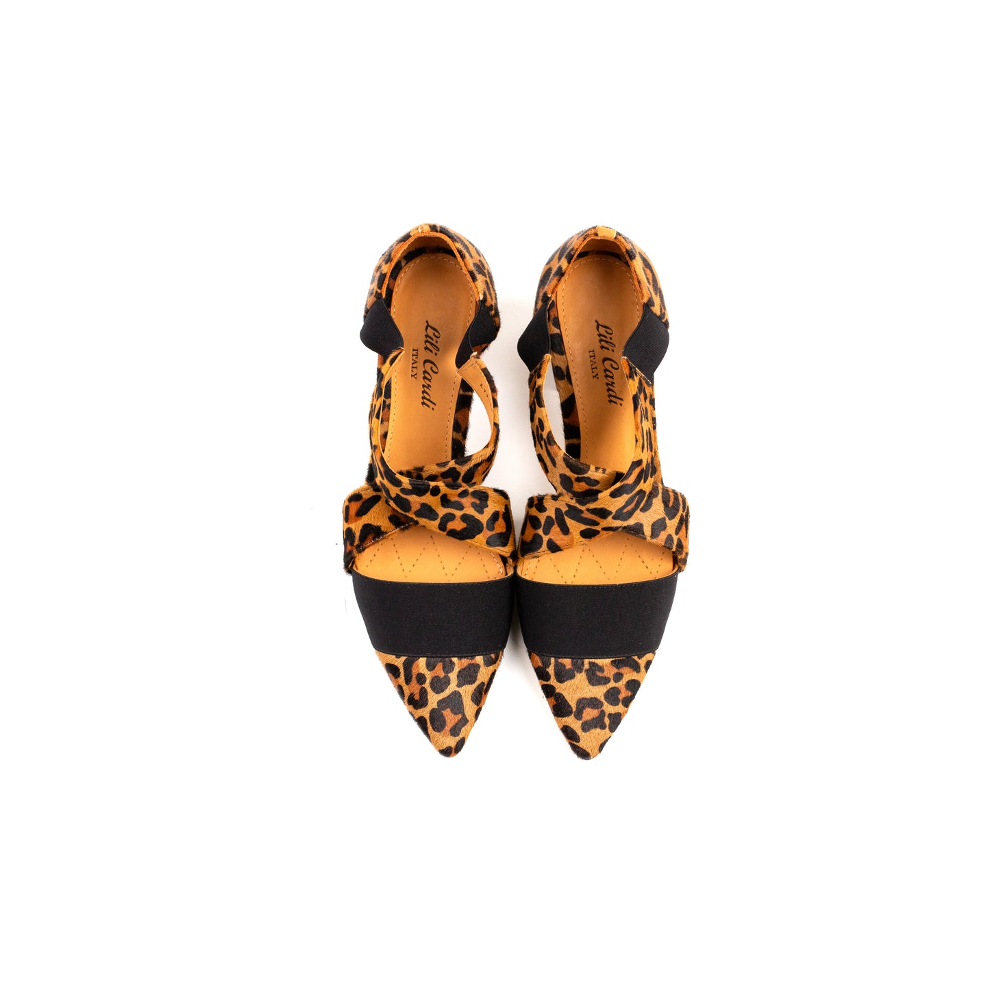 Jersey 64 mm Grain Horsehair Leather Strap Pumps - Pair in Leopard Tan & Black from Top