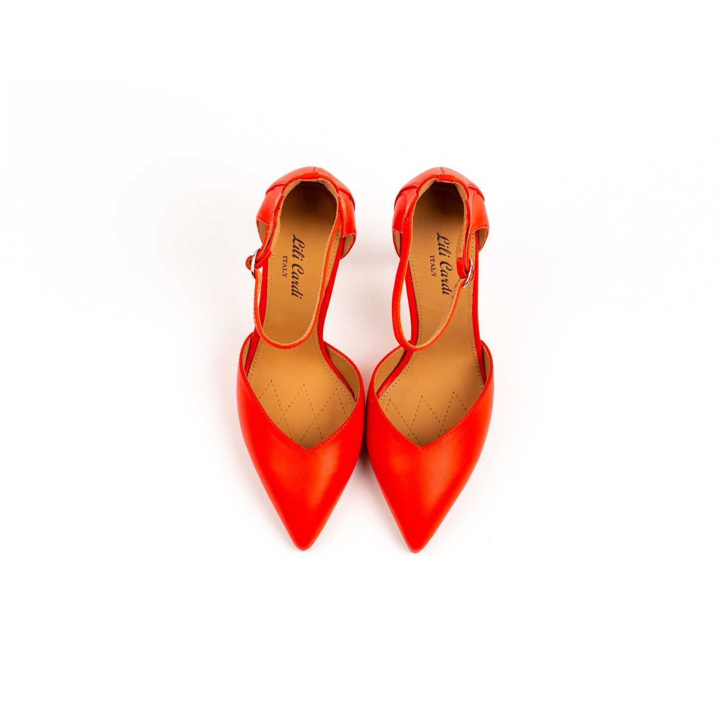 Lola 112 mm Red Strappy High Heels Calfskin Leather Ankle Strap Heels Pair from Top