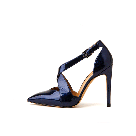 Libre 112 mm Wrinkle Patent Leather X-Open Pointed Toe Pumps - Navy Blue