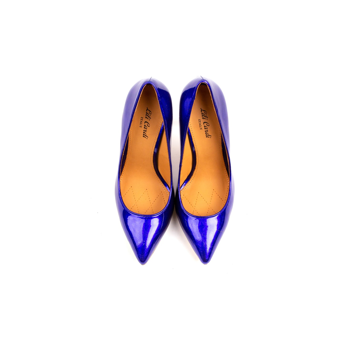 Pigalle 112 mm Royal Blue Pointed Toe Heels Deep Vamp Patent Leather Pair from Top