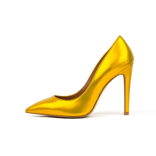 Pigalle 112 mm Yellow Pointed Toe Heels Deep Vamp Patent Leather