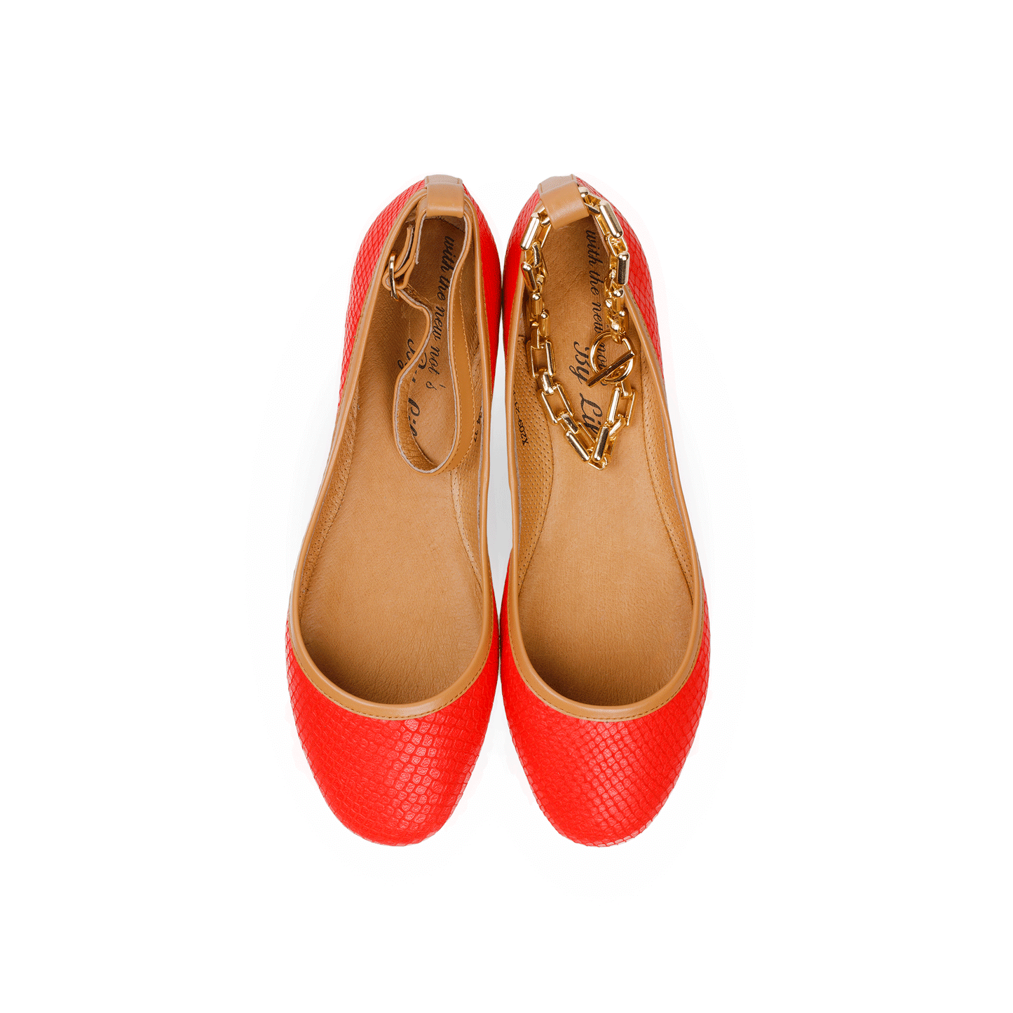 Ballet D'Orsay Flats 15 mm Snake Embossed Leather Ankle Strap Pair Top - Red