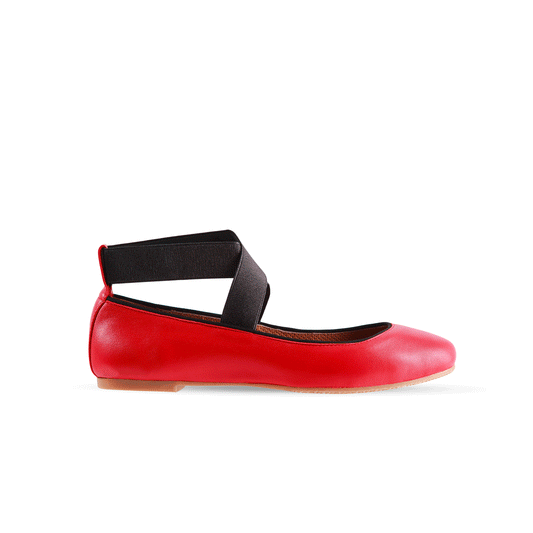 Pointe 15 mm Ballerina Flats Soft Nappa Leather Elastic Strap - Red