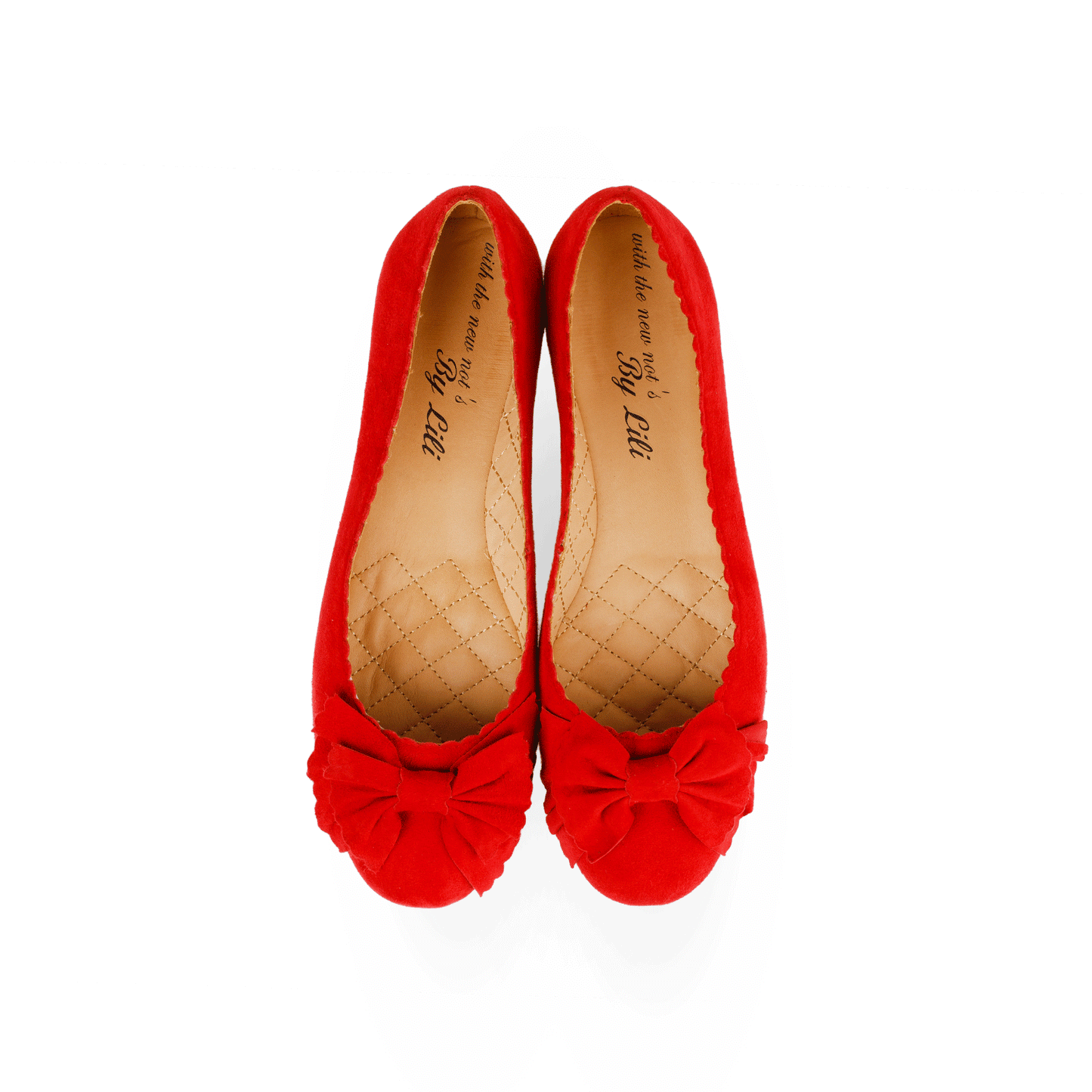 Velvet 15 mm Ballerina Flats with Bow Suede Leather Pair Top - Red
