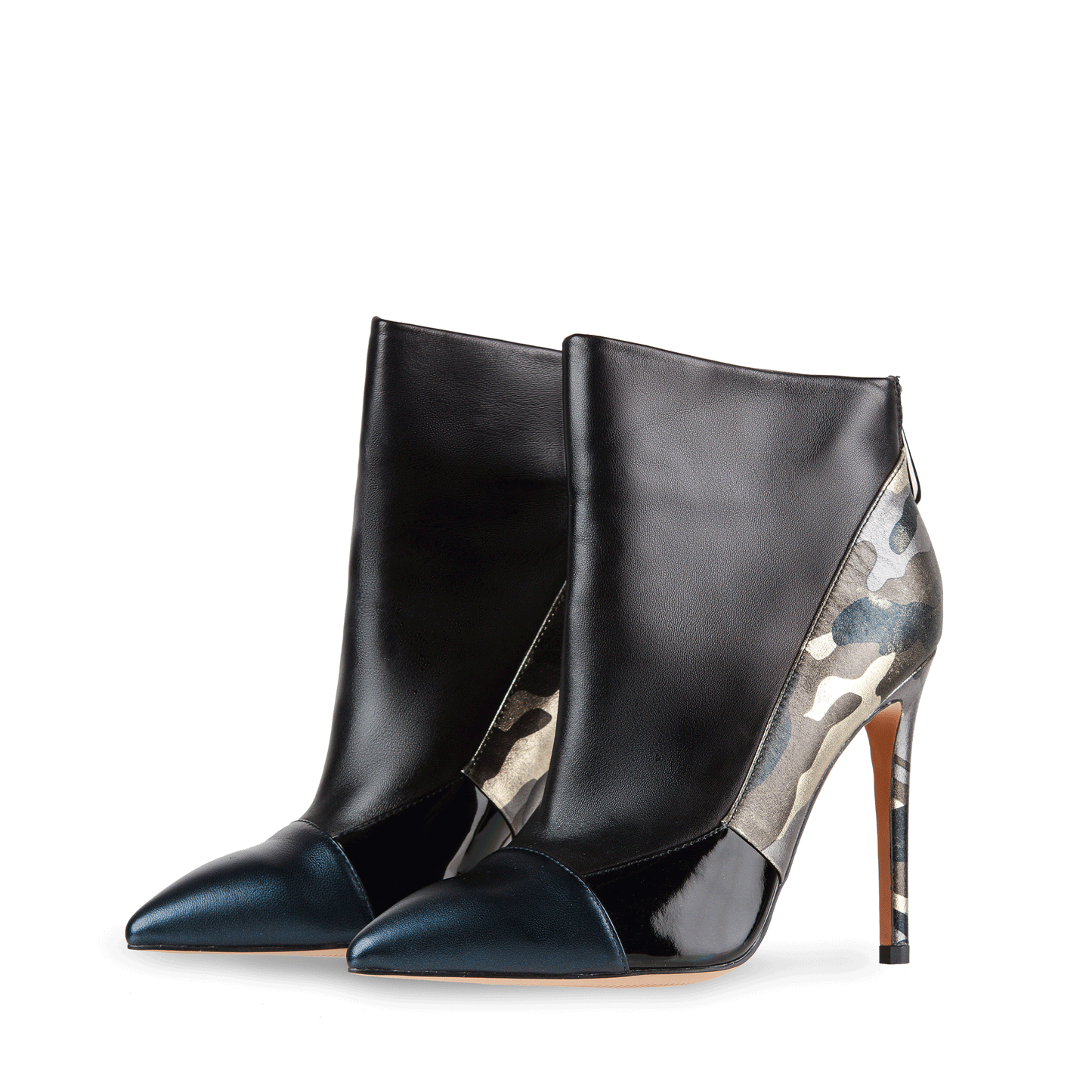 Captain 112 mm Nappa & Patent Leather Military Booties Pair - Black & Blue Camo