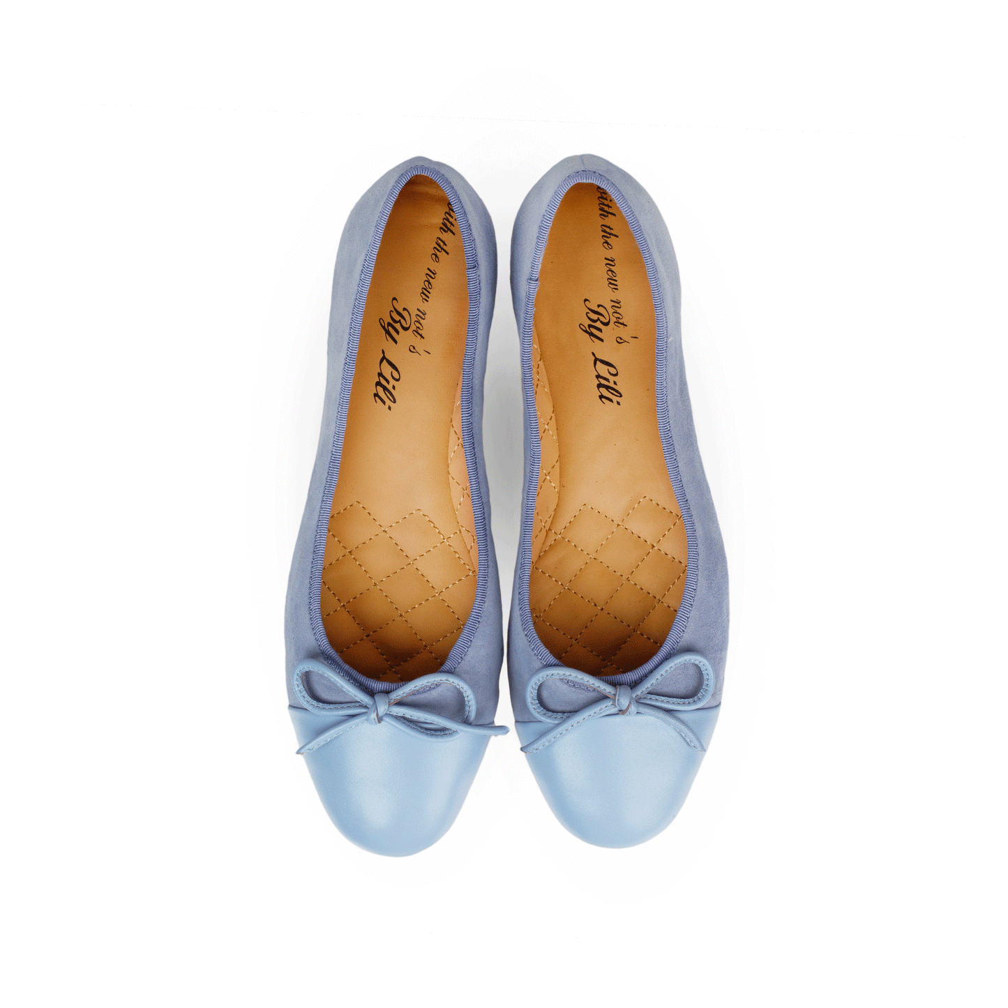 Glam 15 mm Ballet Flats with Bow Suede & Nappa Leather Pair Top - Blue