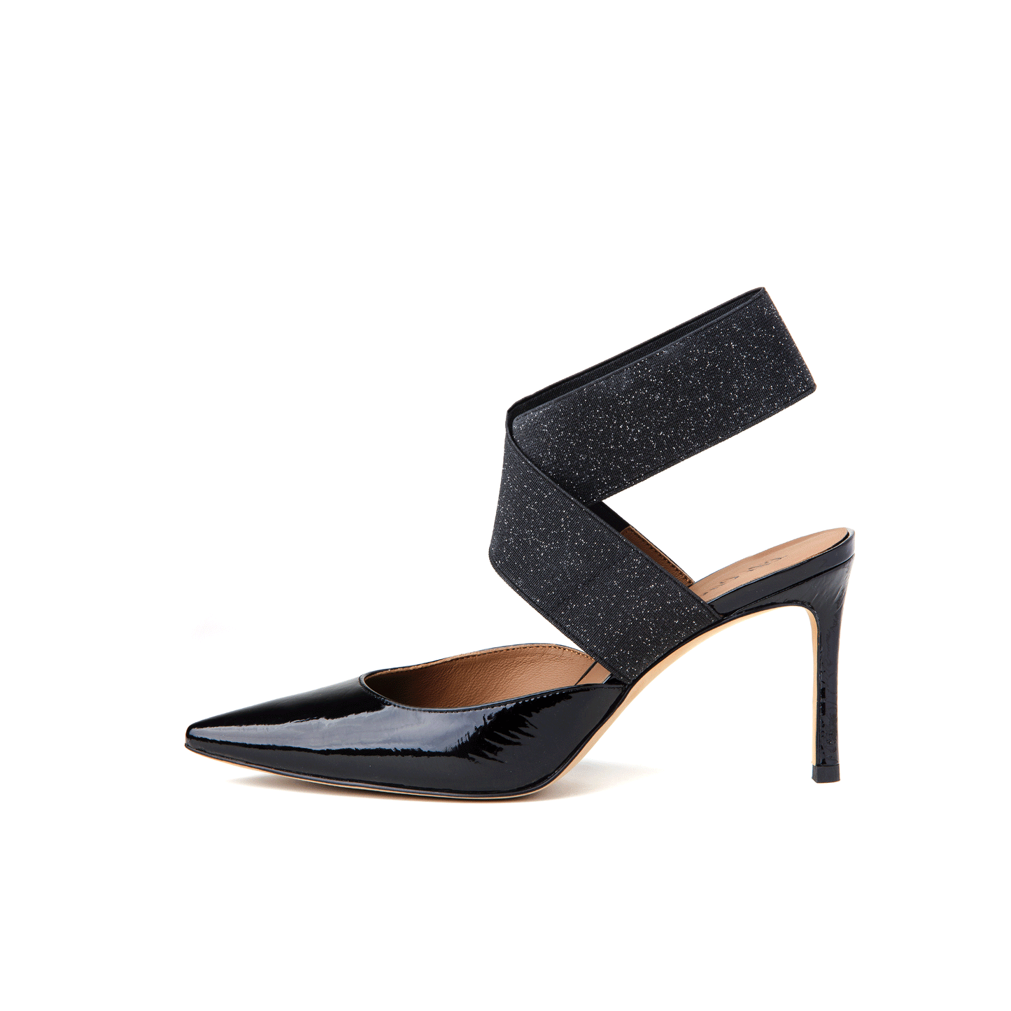 Slingback 77 mm Black Slingback Heels with Pointed Toe Patent Leather