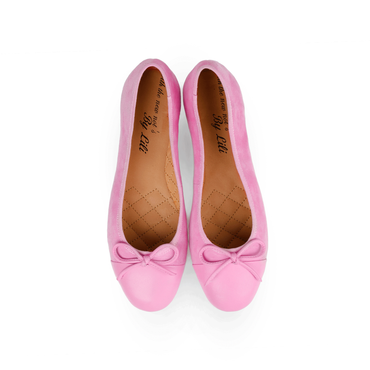 Glam 15 mm Ballet Flats with Bow Suede & Nappa Leather Pair Top - Pink