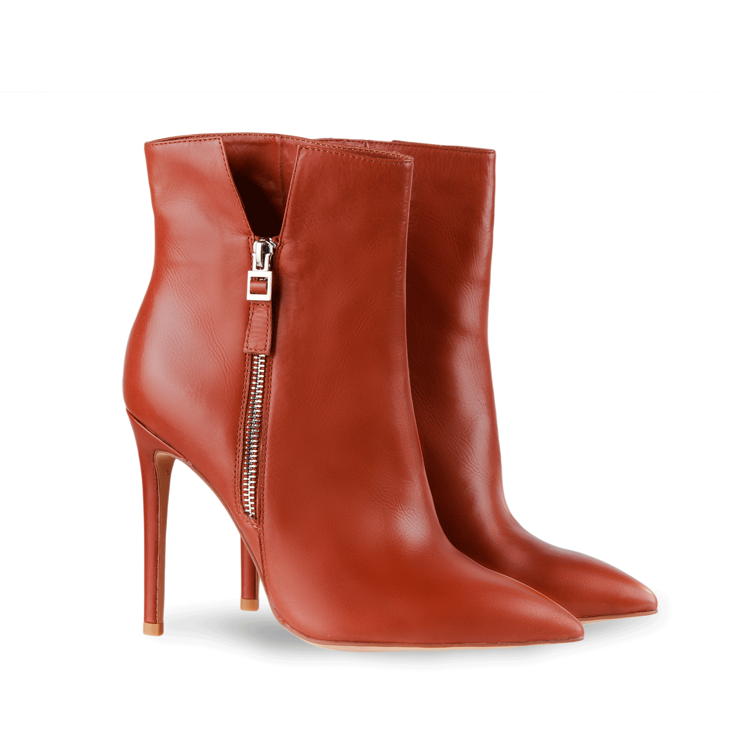 Viole 112 mm Calfskin Leather Outside-Cut Metallic Zip Booties - Pair in Tan Brown