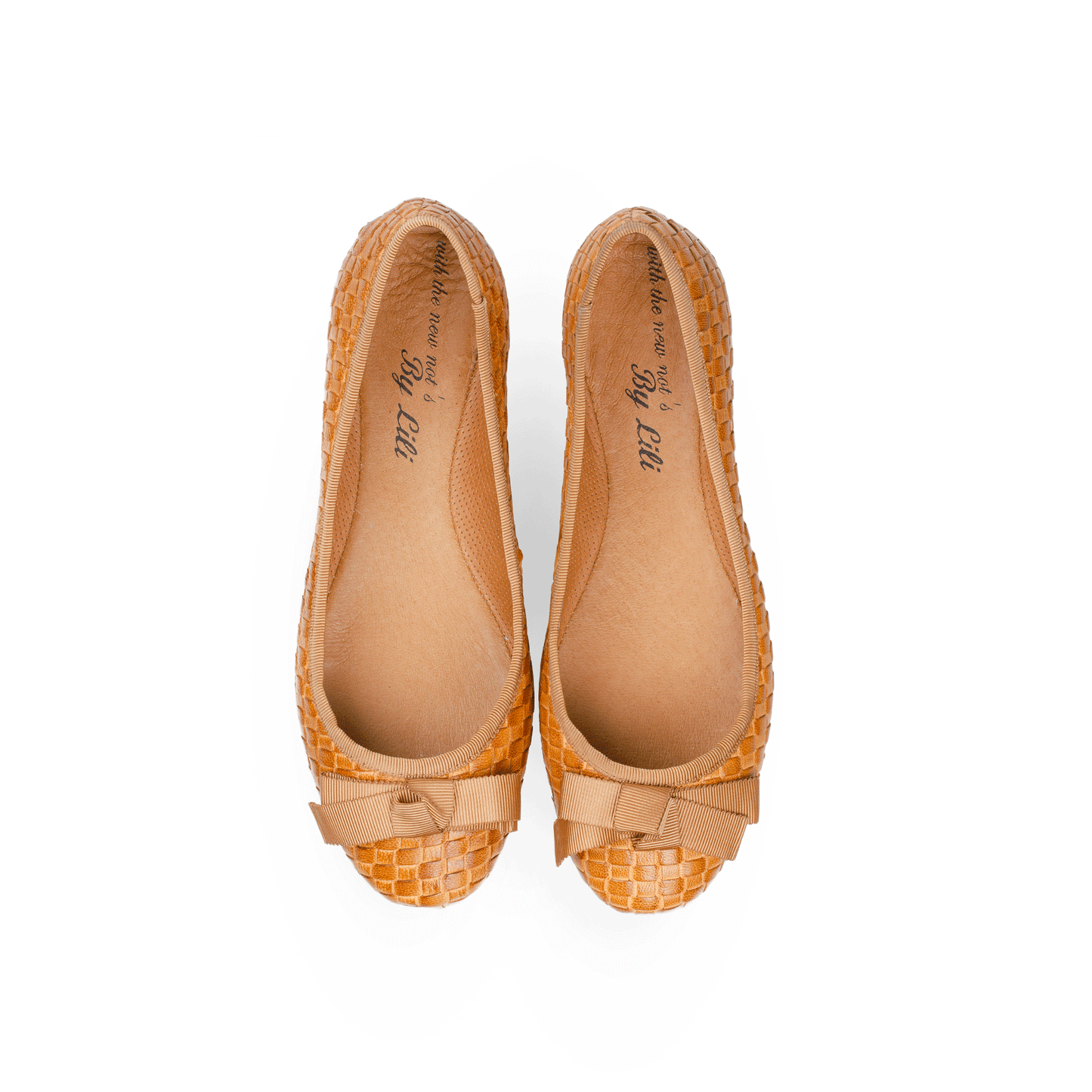 Woven Leather Ballet Flats with Bow 15 mm Pair Top - Tan Brown