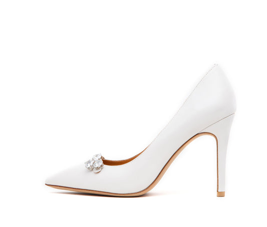 Ron Ron 102 mm White Wedding Heels Corneille Crystal Brooch