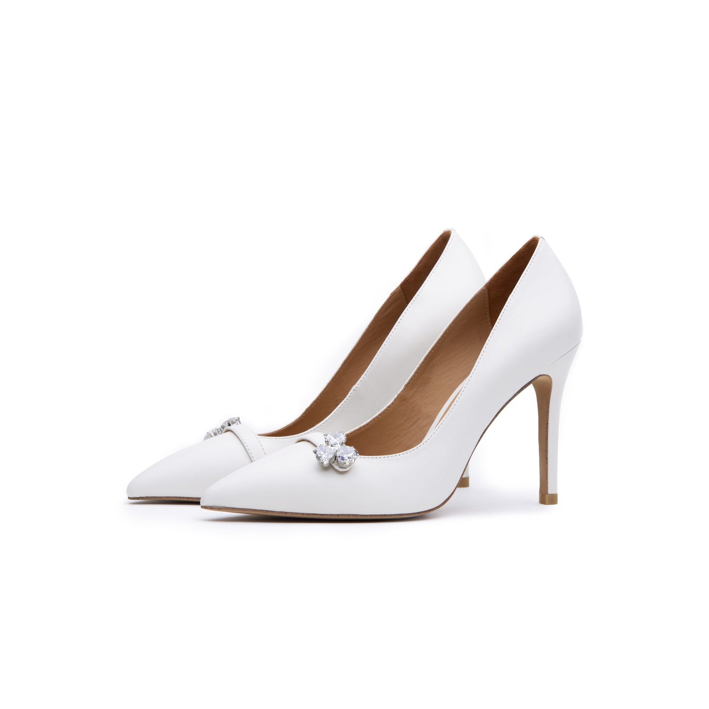 Ron Ron 102 mm White Wedding Heels Corneille Crystal Brooch Pair from Side