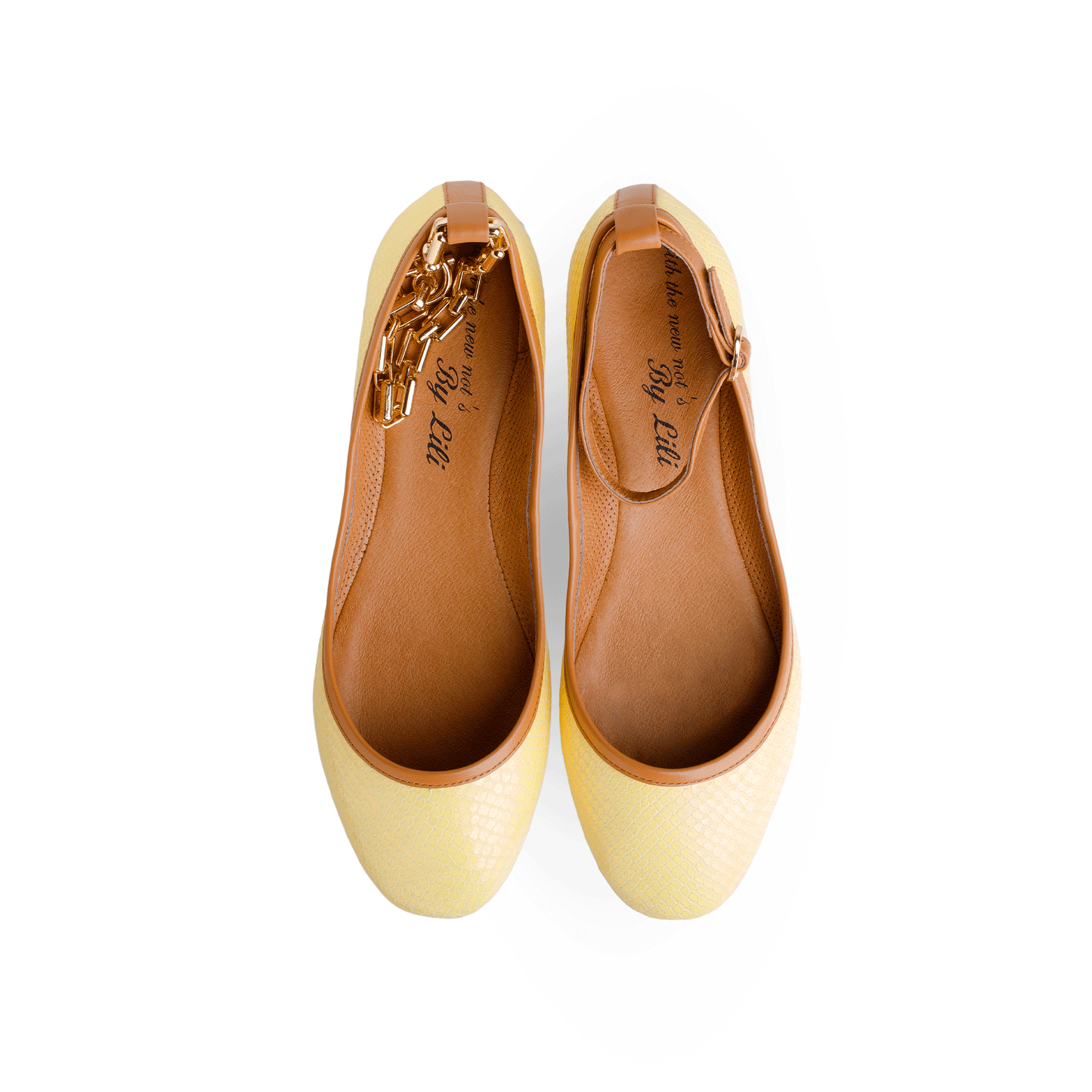 Ballet D'Orsay Flats 15 mm Snake Embossed Leather Ankle Strap Pair Top - Yellow