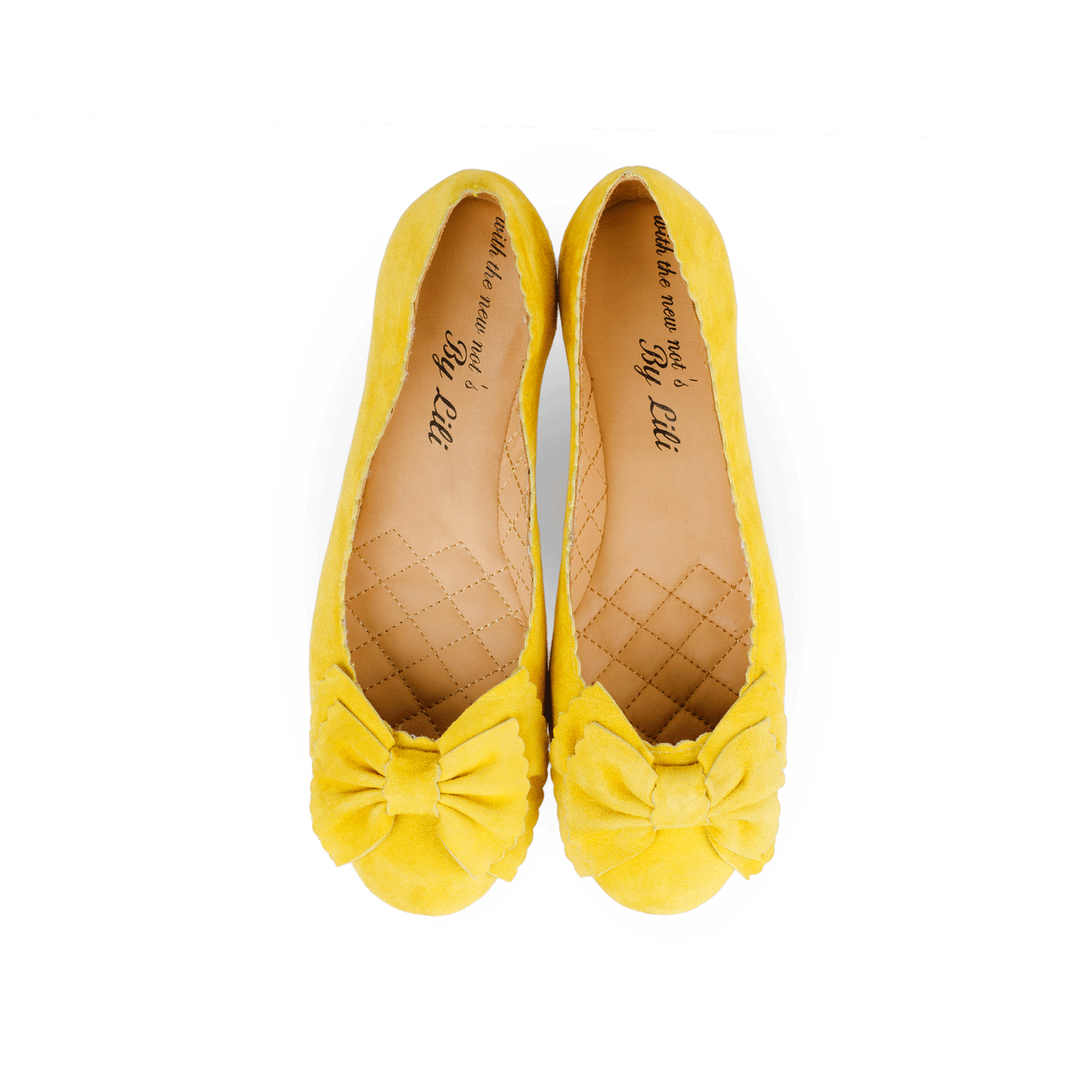 Velvet 15 mm Ballerina Flats with Bow Suede Leather Pair Top - Yellow