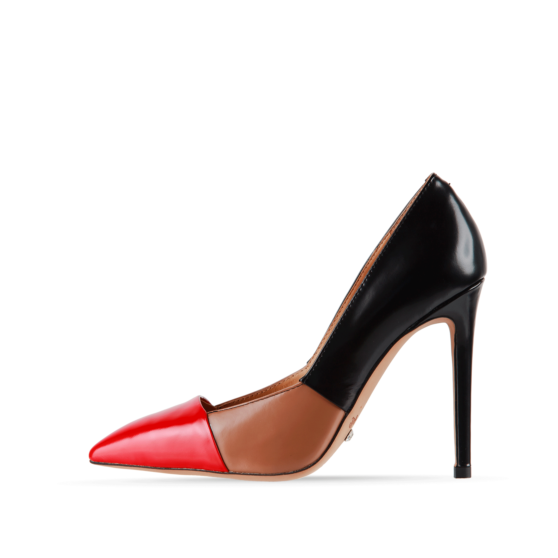 Scarpin 4.5" Grain Leather Decollete Pumps in Black & Red