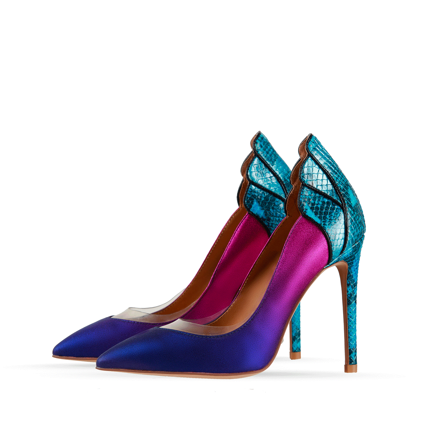 Icon 4.5" Foil Suede & Python Embossed Leather Pumps Pair in Indigo-Magenta