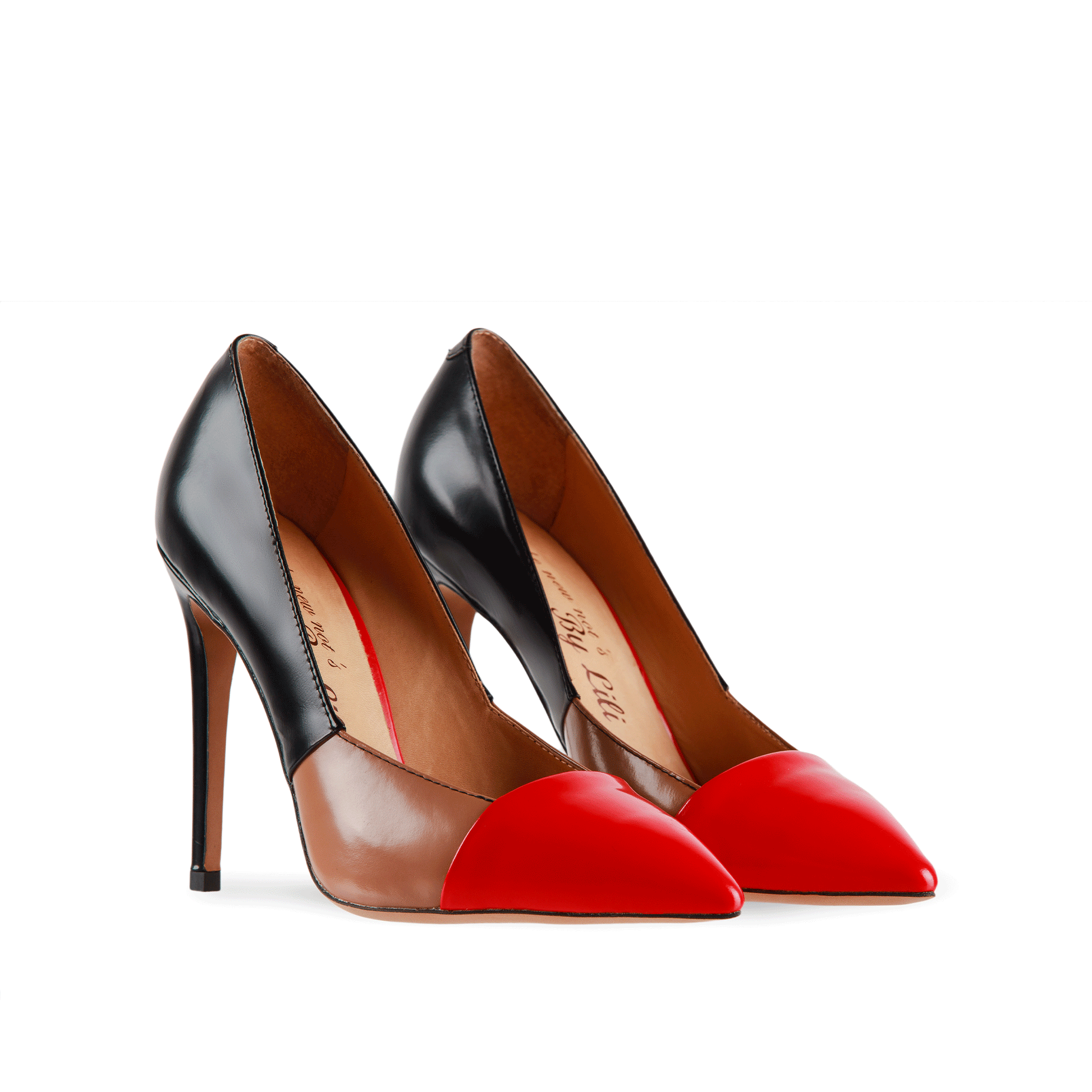 Scarpin 4.5" Grain Leather Decollete Pumps Pair in Black & Red