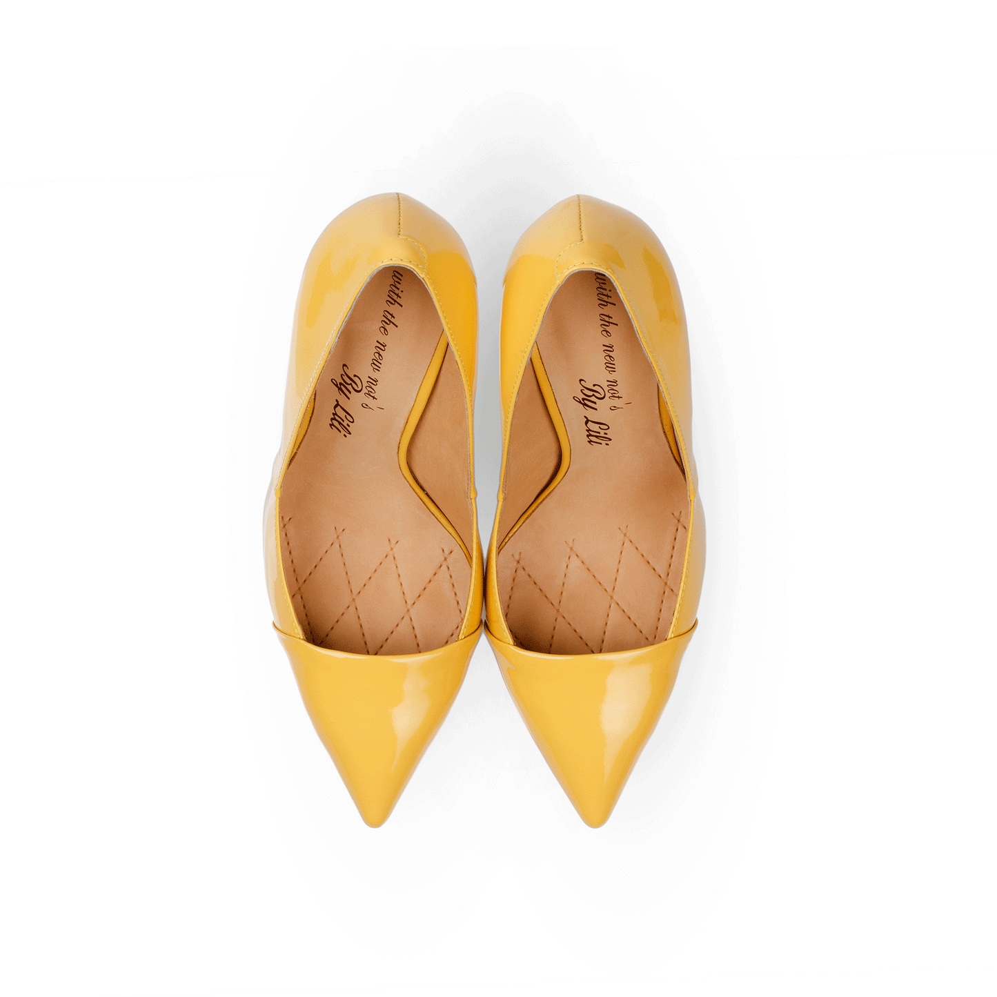 Decollete 4.5" Patent Leather Decollete Pumps Pair in Yellow from Top