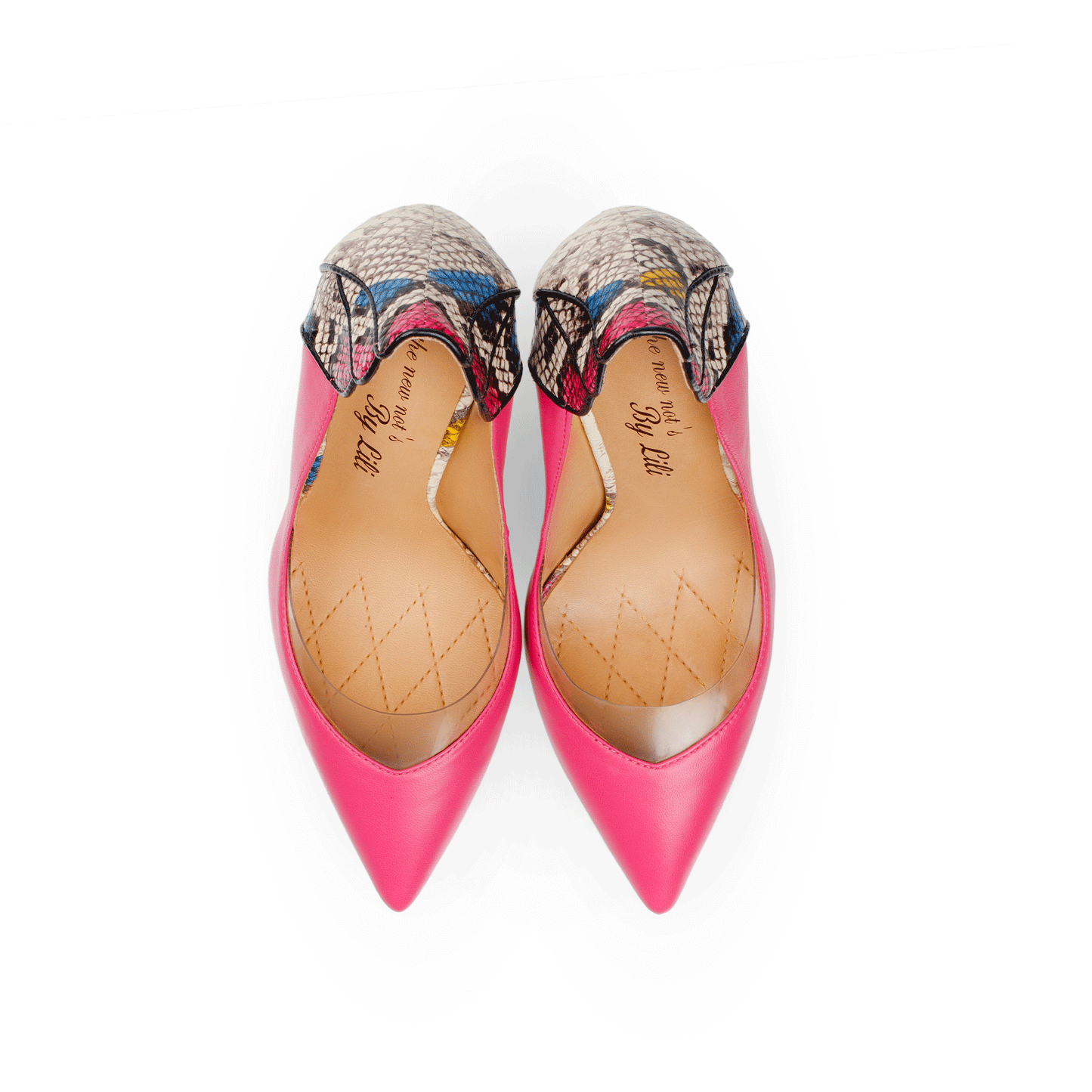 Pigalle 4.5" Nappa & Python Embossed Leather Pumps in Magenta & Nude from Top