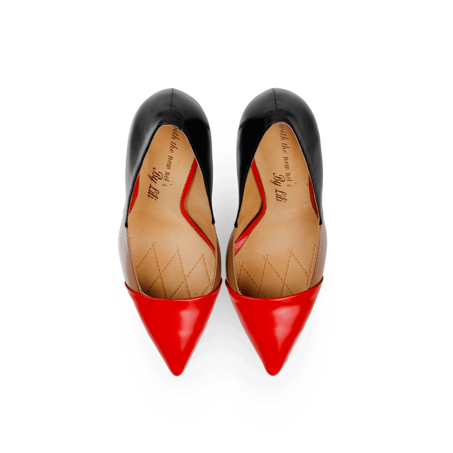 Scarpin 4.5" Grain Leather Decollete Pumps Pair in Black & Red from Top