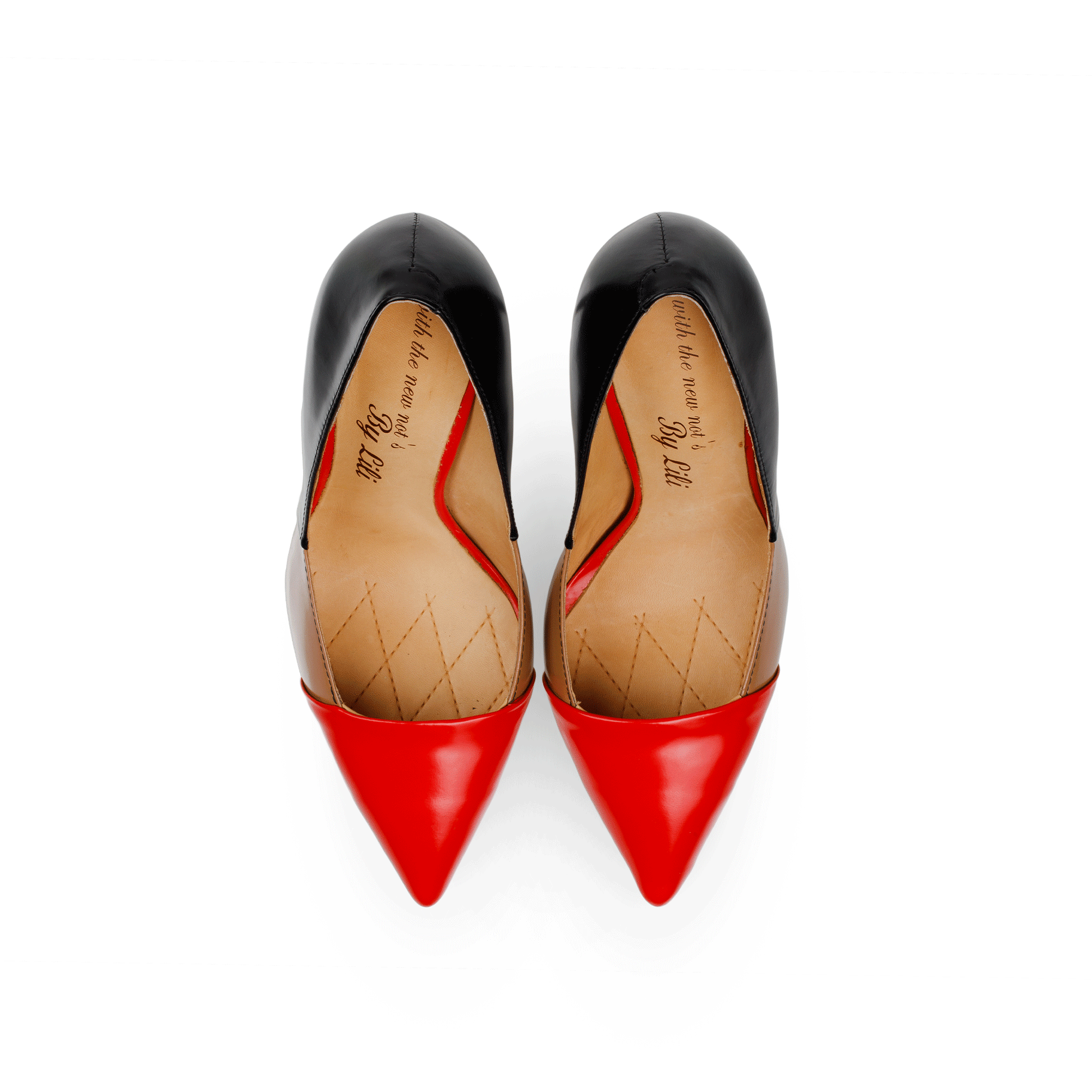 Scarpin 4.5" Grain Leather Decollete Pumps Pair in Black & Red from Top