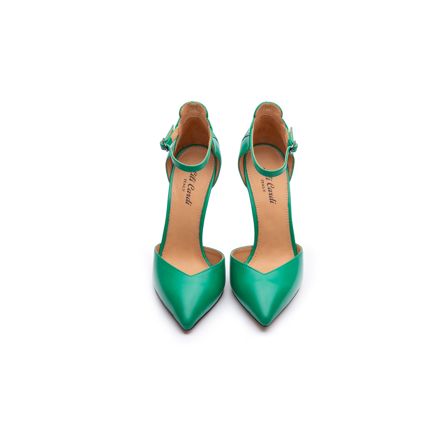 Lola 4.5" Calf Leather Ankle-Strap High-Heels Pair in Shamrock Green from Top