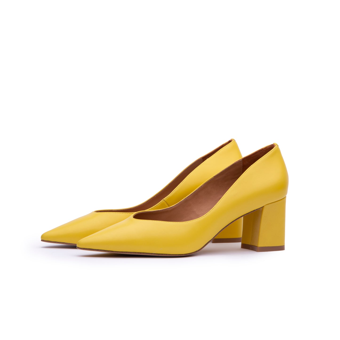 Toscana 3" Calf Leather Pumps Pair in Lemon Yellow