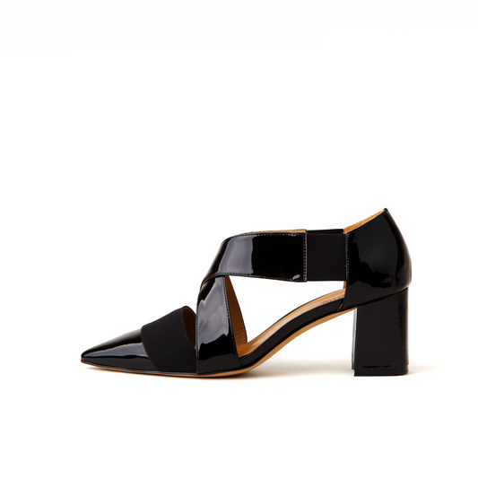 Jersey 64 mm Patent Leather Strap X-Open Pumps - Black