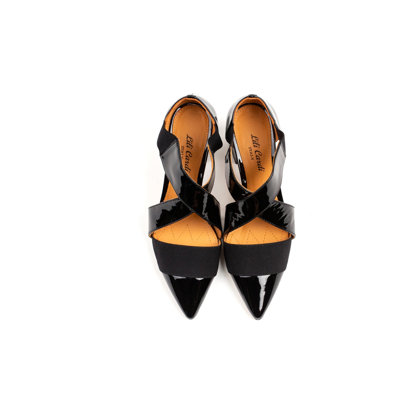 Jersey 64 mm Patent Leather Strap X-Open Pumps - Pair in Black from Top