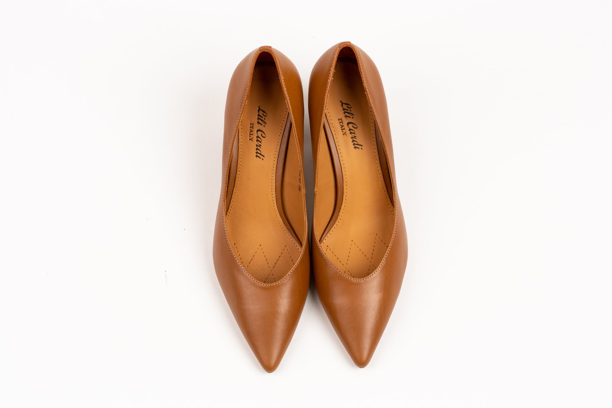Toscana 77 mm Calfskin Leather Pointed Toe Classic Pumps - Pair in Brown from Top