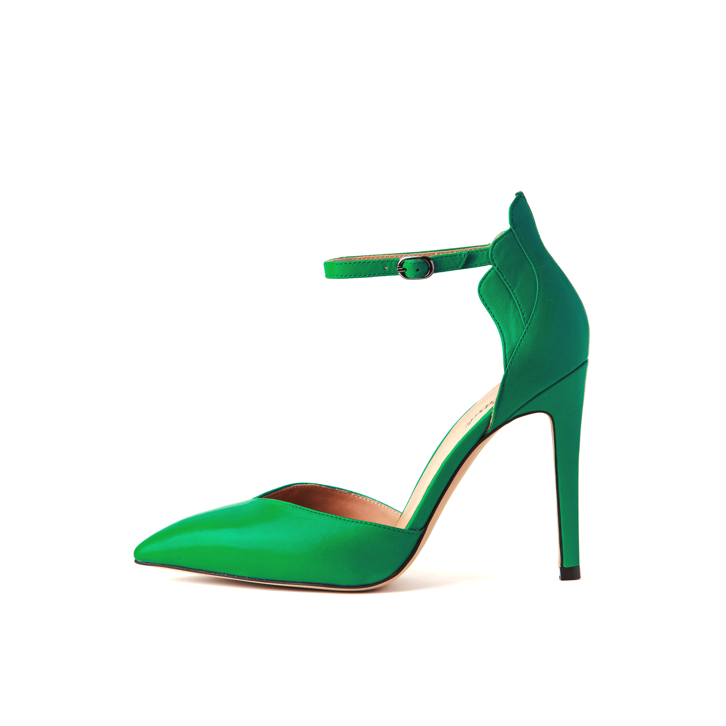 Lola 4.5" Calf Leather Ankle-Strap High-Heels in Shamrock Green