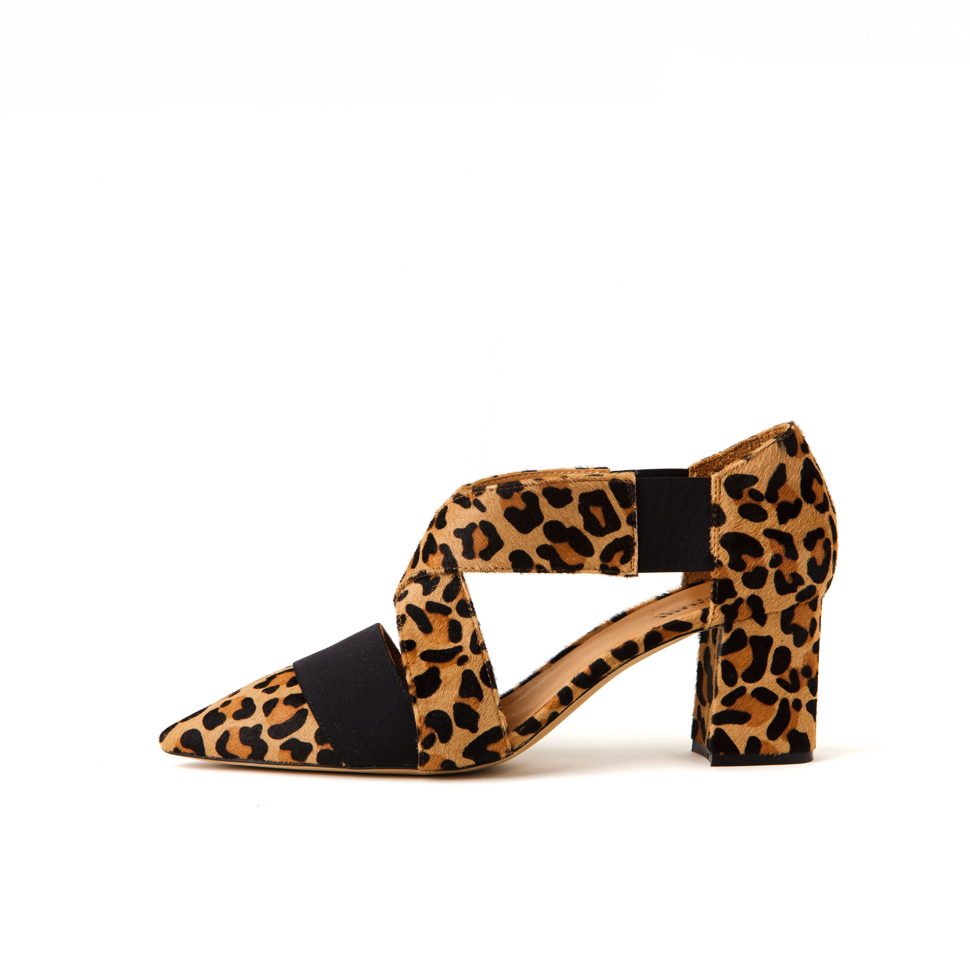 Jersey 64 mm Grain Horsehair Leather Strap Pumps - Leopard Tan & Black