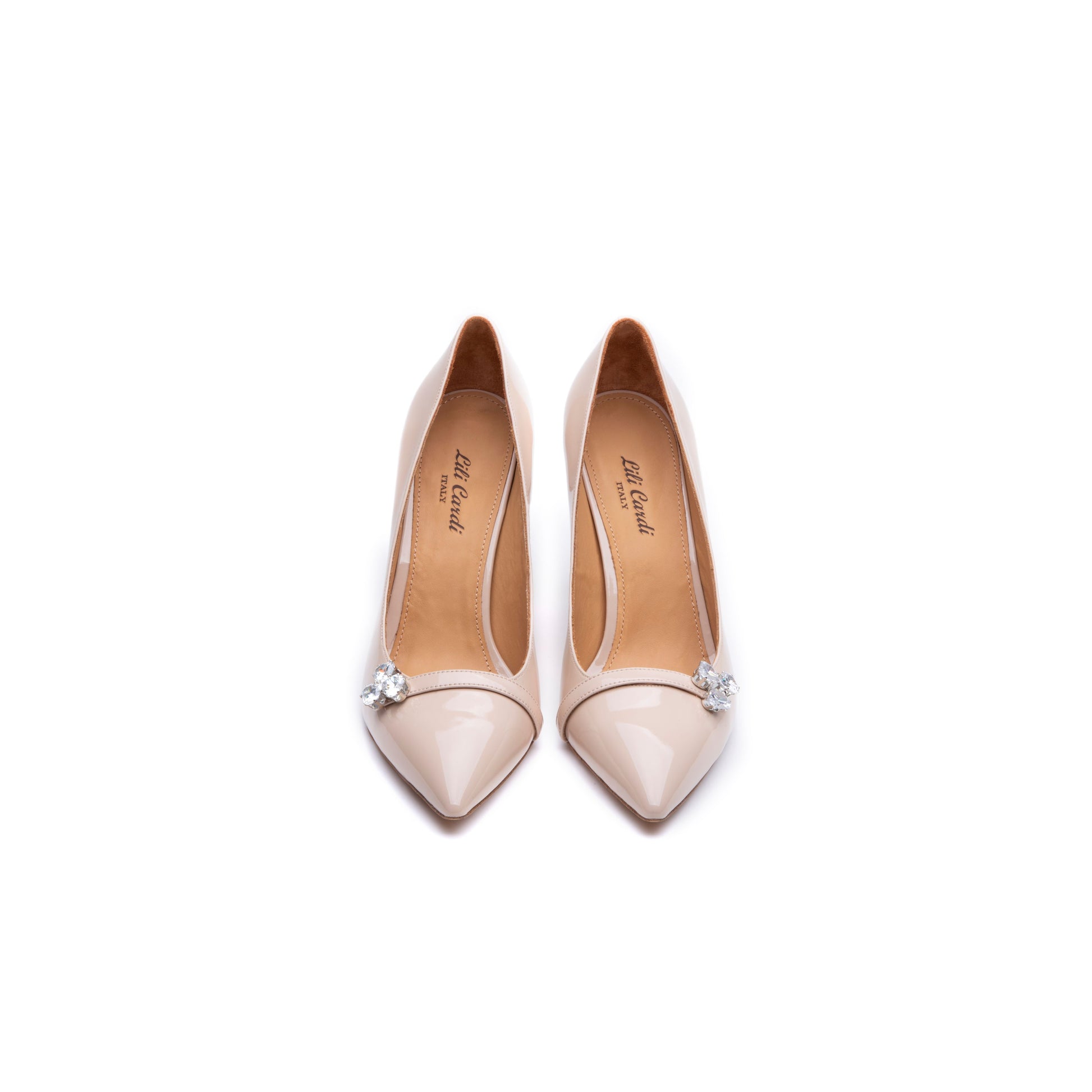Ron Ron 102 mm Nude Wedding Heels Corneille Crystal Brooch Pair from Top