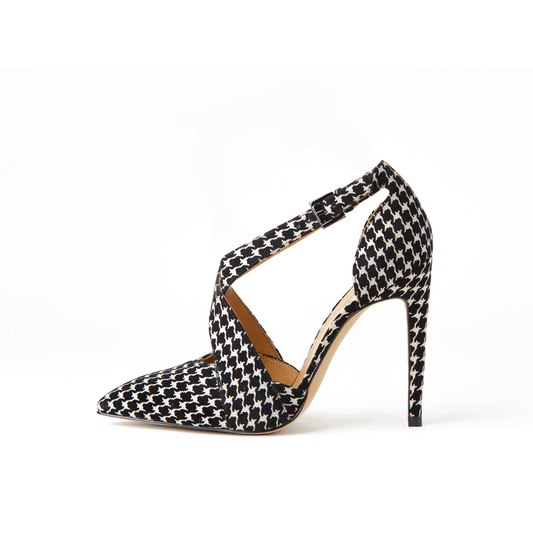 Libre 112 mm Pied-de-Poule Suede Leather X-Open Pumps - Houndstooth